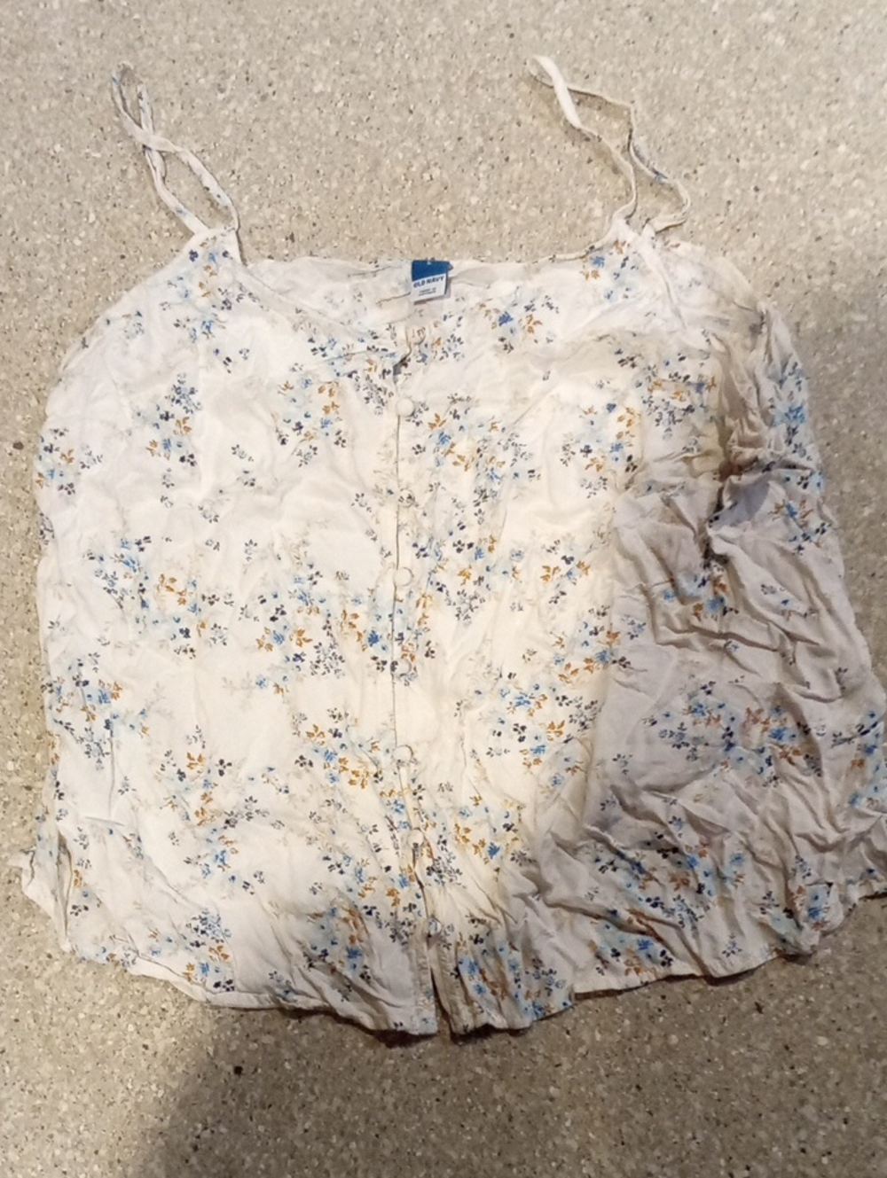 #768 "Old Navy" White Floral Spaghetti Strap Tank with Button Front